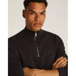 Calvin Klein Zip Neck Slim Fit Sweater in Black