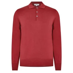 Canali Long Sleeve Knit Polo Shirt in Red