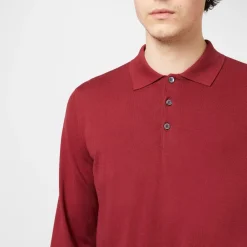 Canali Long Sleeve Knit Polo Shirt in Red