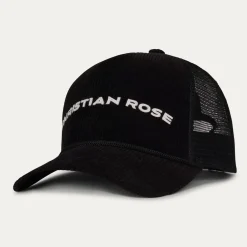 Christian Rose Trucker Cap in Black