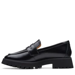 Clarks Stayso Penny Block Heel Loafers in Black