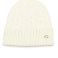 Coach Knit Beanie in White