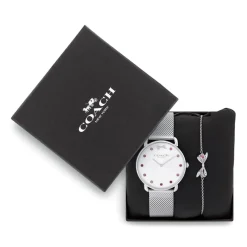 Coach Ladies Elliot Stainless Steel Watch And Bracelet Gift Set in Silver
