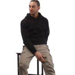 C.P. Company Diagonal Raised Fleece Lens Hoodie in Black