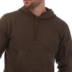 C.P. Company Diagonal Raised Fleece Lens Hoodie in Green