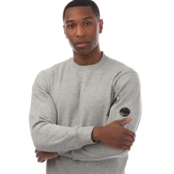 C.P. Company Diagonal Raised Fleece Lens Crewneck Sweatshirt in Grey