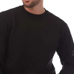 C.P. Company Diagonal Raised Fleece Lens Crewneck Sweatshirt in Black