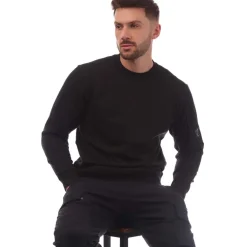 C.P. Company Diagonal Raised Fleece Lens Crewneck Sweatshirt in Black