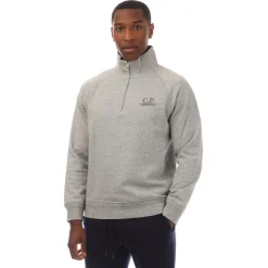 C.P. Company Diagonal Raised Fleece Half Zip Logo Sweatshirt in Grey