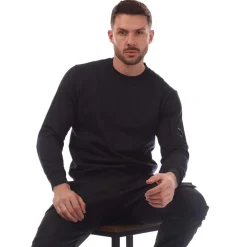 C.P. Company Diagonal Raised Fleece Lens Crewneck Sweatshirt in Navy