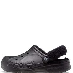 Crocs Baya Fuzz Strap Clogs in Black