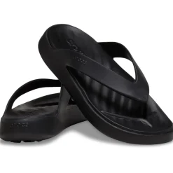 Crocs Ribbed Thong Flat Heel Flip Flops in Black