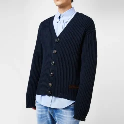 DSquared2 V Neck Long Sleeve Regular Fit Sweater in Blue