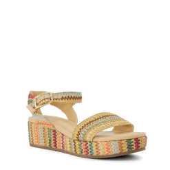 Dune London Lazer Multi Raffia Flatform Sandals in Multi colour