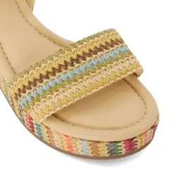 Dune London Lazer Multi Raffia Flatform Sandals in Multi colour