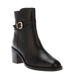 Dune London Plotto Leather Block Heel Boots in Black