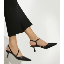 Dune London Snake Skin Textured Low Heel Mules in Black