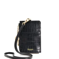 Dune London Stanton Croc Cardholder Lanyard in Black
