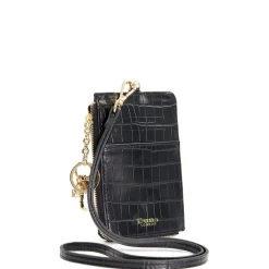 Dune London Stanton Croc Cardholder Lanyard in Black