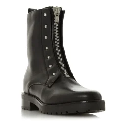 Dune London Studded Buckle Biker Boots in Black