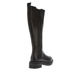Dune London Tenley Elasticated Leather Knee-High Boots in Black