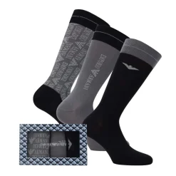 Emporio Armani 3 Pack of Jacquard Logo Socks in Grey