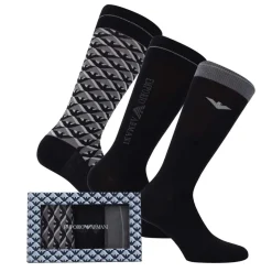 Emporio Armani 3 Pack of Jacquard Logo Socks in Black