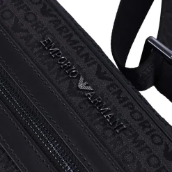 Emporio Armani Allover Lettering Shoulder Bag in Black