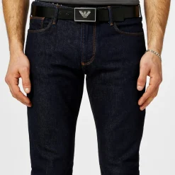 Emporio Armani EA7 Logo Plate Belt in Black