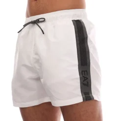 Emporio Armani EA7 Logo Tape Swim Shorts in White