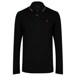 Emporio Armani EA7 Long Sleeved Tipped Polo Shirt in Black