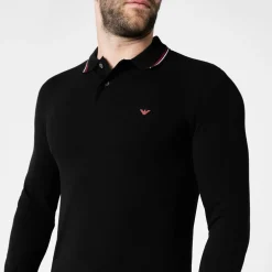 Emporio Armani EA7 Long Sleeved Tipped Polo Shirt in Black