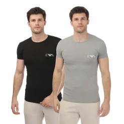 Emporio Armani Mens 2 Pack Underwear Logo T-Shirt in Grey black