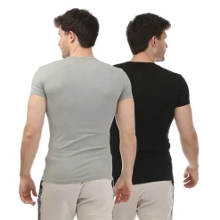 Emporio Armani Mens 2 Pack Underwear Logo T-Shirt in Grey black