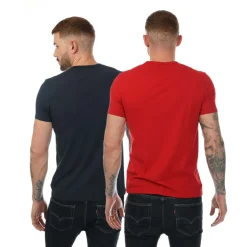 Emporio Armani Mens 2 Pack Underwear Logo T-Shirt in Red navy