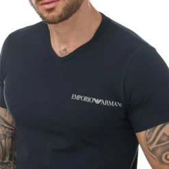 Emporio Armani Mens 2 Pack Underwear Logo T-Shirt in Red navy
