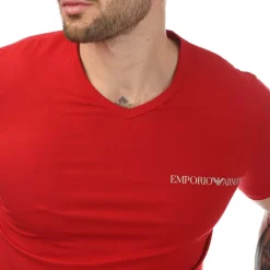 Emporio Armani Mens 2 Pack Underwear Logo T-Shirt in Red navy