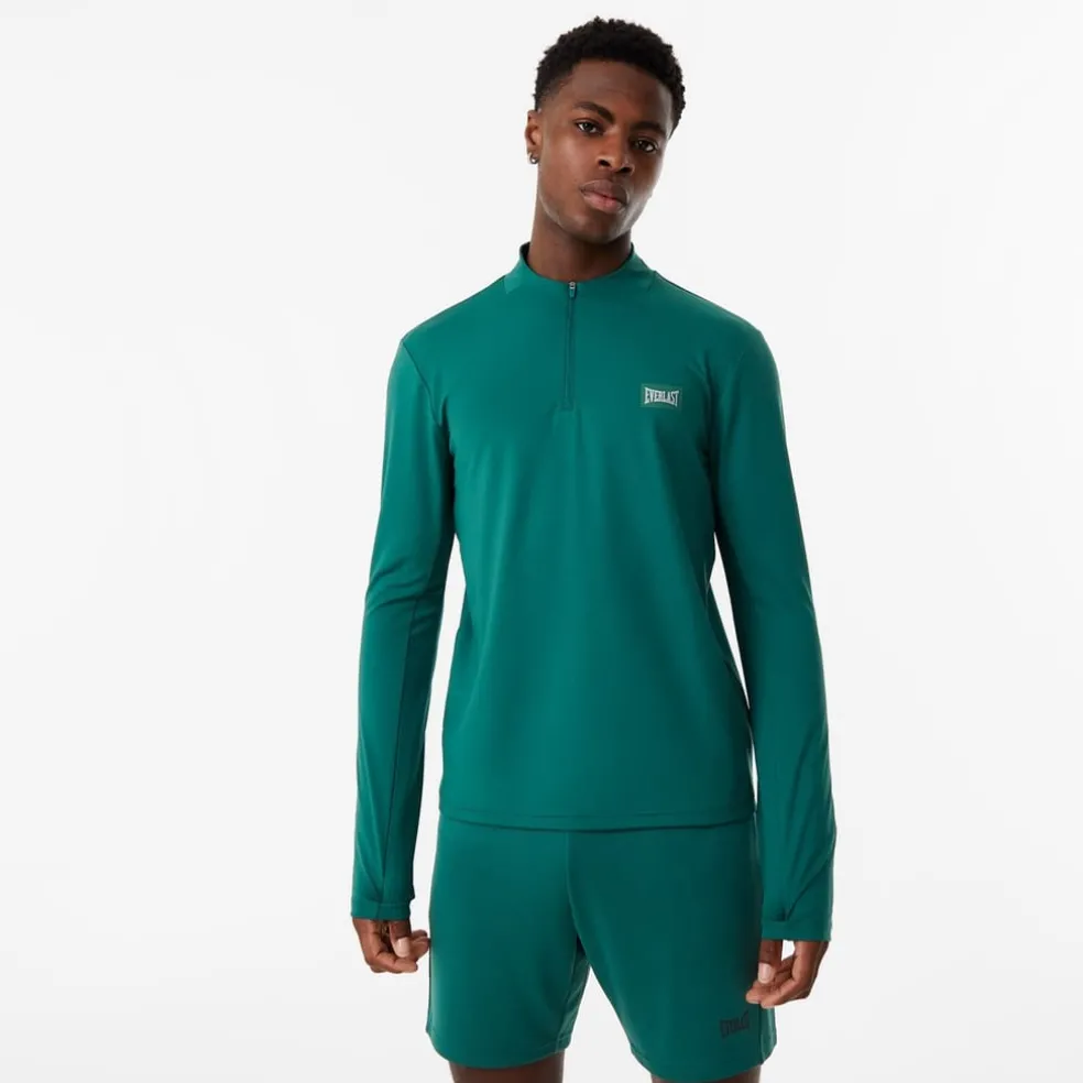 Everlast Mens Half Zip Funnel Neck Top in Green