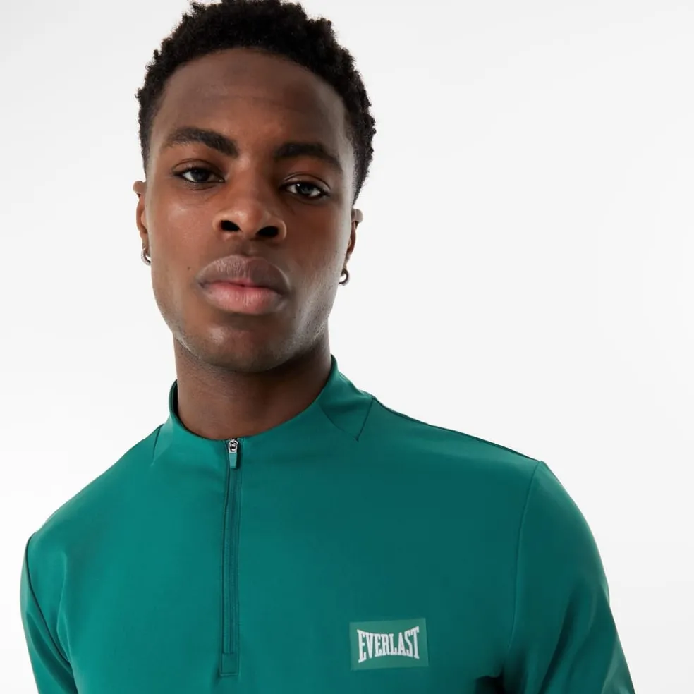 Everlast Mens Half Zip Funnel Neck Top in Green