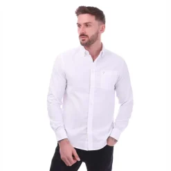 Farah Mens Drayton Long Sleeve Polo Shirt in White