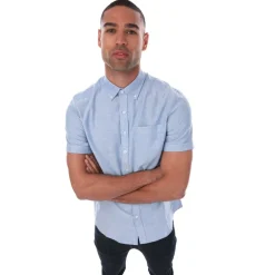 Farah Mens Drayton Modern Fit Short Sleeve Oxford Shirt in Blue