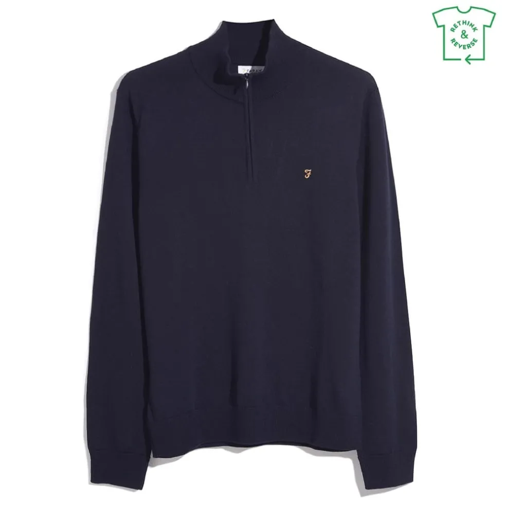 Farah Quarter Zip Jumper in Blue
