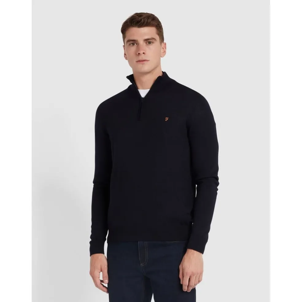 Farah Quarter Zip Jumper in Blue