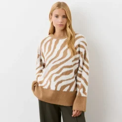 Finery Tulle Crew Neck Relaxed Fit Sweater in Beige