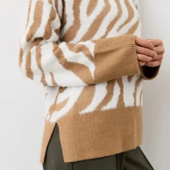 Finery Tulle Crew Neck Relaxed Fit Sweater in Beige