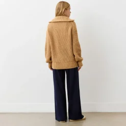 Finery Wilma Zip Neck Relaxed Fit Sweater in Beige