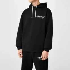 Firetrap Hooded Relaxed Fit Long Sleeve Sweatshirt in Black