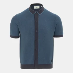 Firetrap Short Sleeve Knit Polo Shirts Cardigan in Blue