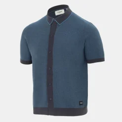 Firetrap Short Sleeve Knit Polo Shirts Cardigan in Blue