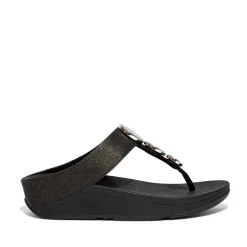 Fit Flop Halo Shimmer Toe-Post Sandals in Black